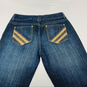 Chicos 1 Platinum Denim Jeans Size 8  Dark Blue Wash Straight Embroidery Stretch